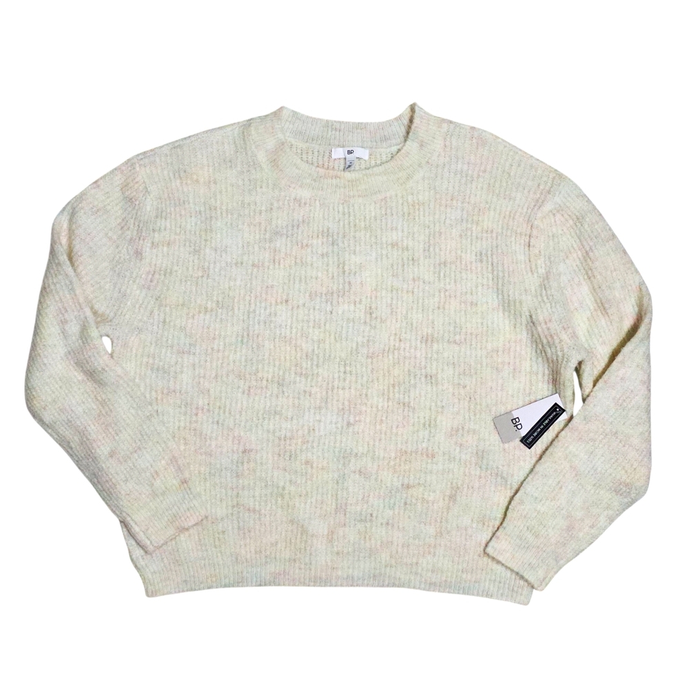 BP Sweater Ivory Marl Rainbow Flecked Crew Neck Pullover Womens Medium M - Picture 2 of 4